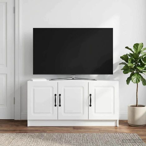 vidaXL Meuble TV Blanc 99 x 34,5 x 47 cm Bois d'ingénierie (1/5)