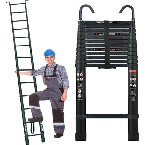Telescoping Ladder 16.5ft Aluminum Telescopic Extension Ladder Extendable Ladders with 2 Detachable Hooks Portable Lightweight Safety Lock Best for Household Daily RV Work (1/4)