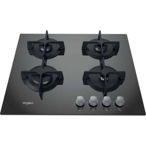 Whirlpool – Plaque gaz 4 foyers 59cm – Brûleur grande puissance 3000W – Commandes frontales – Encastrable – Verre miroir