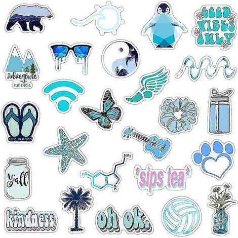Autocollants bleus pour bouteilles d'eau, lot de 50, compatibles avec ordinateurs portables, téléphones, bagages, skateboards, guitares, etc. Autocollants imperméables. (1/5)
