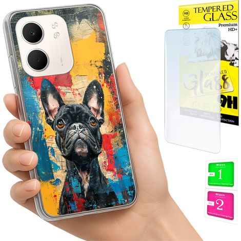 Funda para Oppo A5X Photo, tapa trasera con diseño de perro + cristal 9H (1/5)