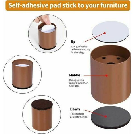 Rehausseur De Pied - Acier Carbone - Hauteur 5 Cm - Charge Max 1100 Kg - Pour Lit Canapé Bureau - Lot De 4 (1/5)