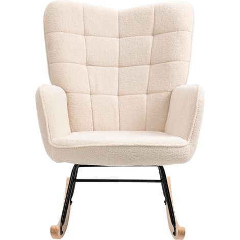 Poltrona a Dondolo Imbottita in Legno e Acciaio per Soggiorno e Camera da Letto 71x92x101 cm Beige (1/5)