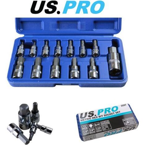 US PRO Tools 13pc 1/4" 1/2" 3/8" Dr Drive Metric Hex Bit Socket Set 2097