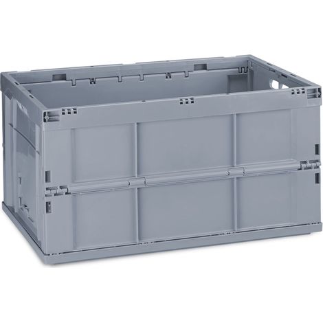 Relaxdays Cassetta Pieghevole, Stabile, da Lavoro, Plastica Resistente, 60L, HLP  31,5 x 58,5 x 40 cm, Grigio