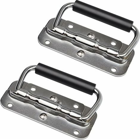 2 Pieces Spring Folding Handles, Silver Stainless Steel Pull Handles, Spring Pull Handles with Insulated Rubber Grip, for Tool Chests, Drawers (1/5)