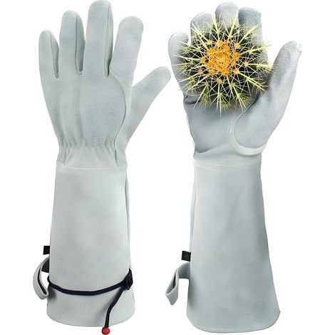 Gants de jardinage résistants aux épines, gants longs pour hommes et femmes, doublés de cuir de vachette respirant pour les travaux en terrasse. (1/4)