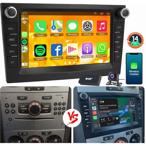 1+32G pour Opel Corsa C/D Zafira B Astra G H Vivara Combo Signum Vivaro Android 14 Autoradio Carplay noir+DAB+CAM