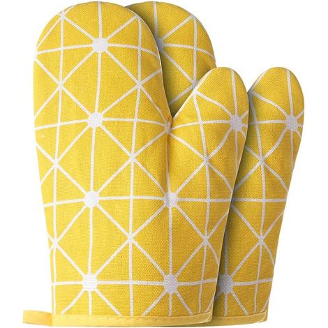 Gants de four et maniques avec remplissage en coton recyclé Gants de cuisine antidérapants en silicone (ensemble de 4 pièces, jaune) (1/5)