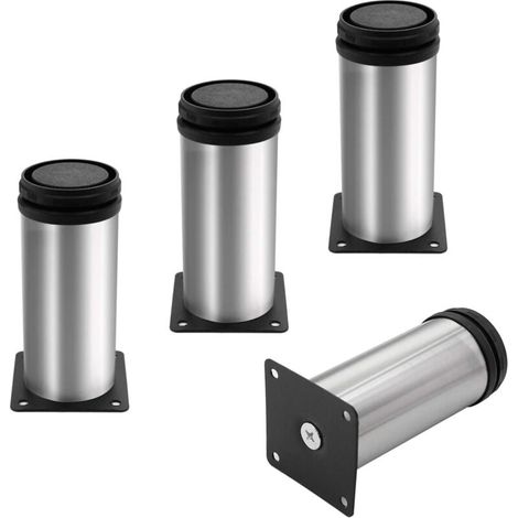 Patas para Muebles, Patas para Sofá, Patas de Mesa Metálicas, Patas Ajustables para Muebles en Acero Inoxidable Cepillado, Patas de Mesa Ajustables en Altura, Altura Total 100 mm (1/4)