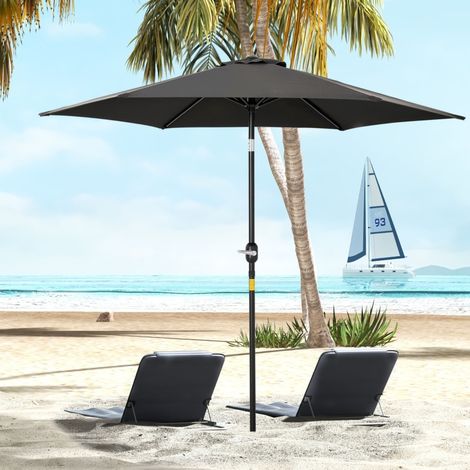 Parasol droit parasol inclinable de jardin manivelle toile polyester haute densité 180 g/m² Ø2,6 x 2,35 m aluminium noir (1/5)