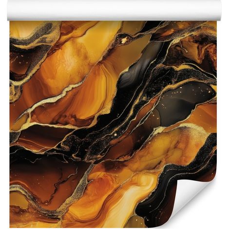 Carta da parati color oro inchiostro e arancione con sfondo ocra per soggiorno e camera da letto 50x1000 (1/5)