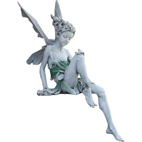 Statue de fée assise (1 pièce), ornement de jardin en résine, artisanat paysager (1/5)