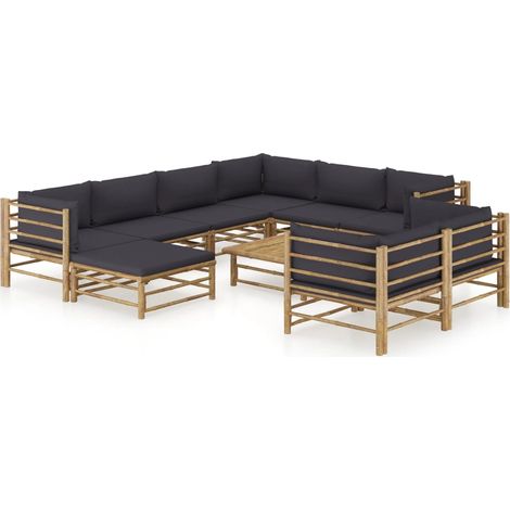 10-tlg. Garten-Lounge-Set mit Dunkelgrauen Kissen Bambus