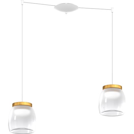 Lampadario Contemporaneo Drum Metallo Bianco Vetro Oro 2 Luci Led 16W Calda