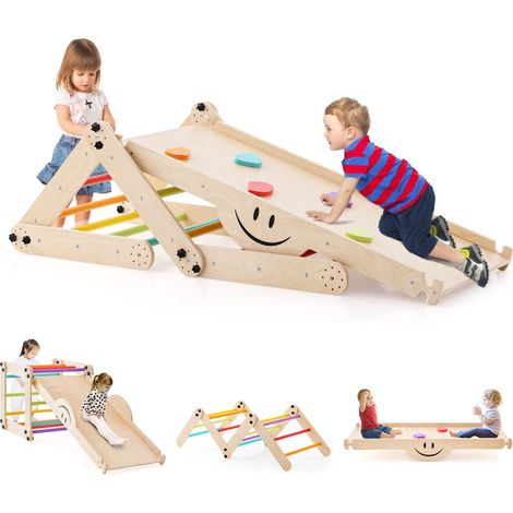 Juego de escalada plegable para niños pequeños 60 x 59 x 60 cm rampa ajustable varios niveles madera de colores 200011765