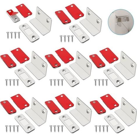 imant Porte Placard ,Ultra Mince Aimant Puissant, Porte Aimant de"L", Aimant Adhesif pour Porte Coulissante de Placard,8 PCS,Argent