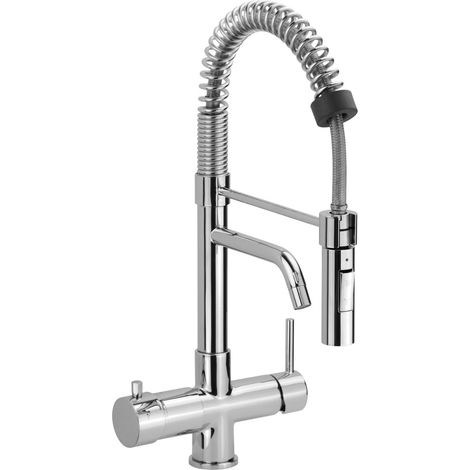 Mitigeur d'évier de cuisine 5 voies avec bec et douche double jet Pollini FILTRA 5290TC Chromé (1/5)