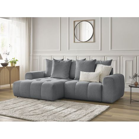 BOBOCHIC - Canapé d'angle convertible coffre ROXELANE tissu chiné Angle gauche Gris foncé (1/5)