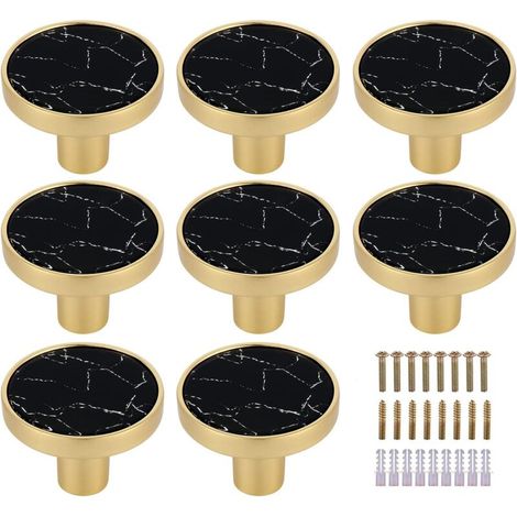 Set of 8 Round Marbled Brass Drawer Knobs Black - Decorative Black Drawer Knobs - Gold Dresser Knobs - Kitchen Cabinet Hardware, Clothes Hooks Pearl (1/5)