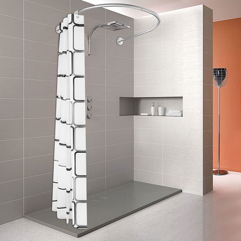 【Chauffage et ventilation】TTringles de Rideau de Douche pour angle avec rideau. Longueur Adaptable Fixation pour Coins ou Baignoire, Barre de Rideau de Douche sans Support au Plafond, Argent (1/5)