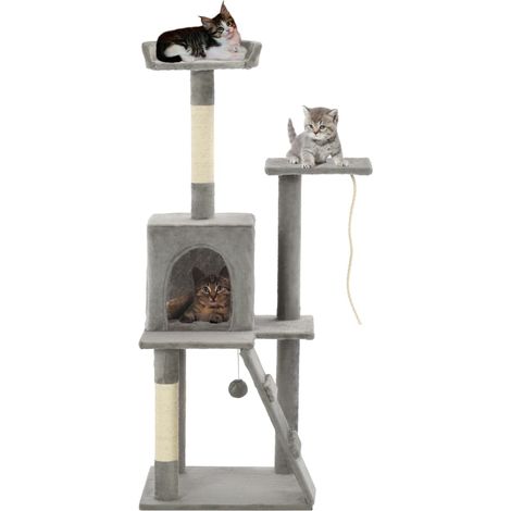 Katzenbaum mit Sisal-Kratzsäulen 120 cm Grau