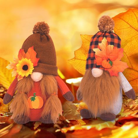 Lot de 2 Nains de Jardin en Peluche,Poupée Sans Visage Récolte de Citrouille,Décoration d Halloween avec Récoltes de Citrouille,Noël Ornements d automne Cuisine Salon Décor de Fête à la Maison (1/4)