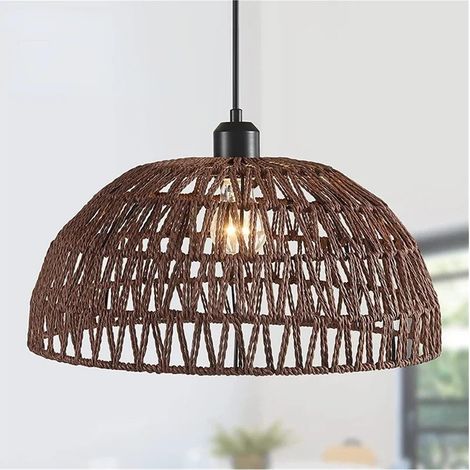 Suspension Tressée – Bohème – Dôme – Brun Café – Pour Salle à Manger, Îlot Cuisine – Style Côtier – Pour Chambre Bébé, Entrée, Chambre – E27(Ampoule non incluse)