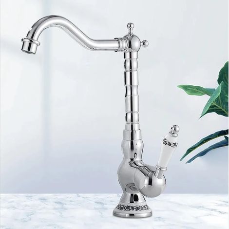 Robinet de salle de bain - Robinet de lavabo - Eau chaude et froide - Montage sur comptoir - Corps en acier inoxydable - Cartouche en laiton - Raccordement G3/8 - Argent (1/5)