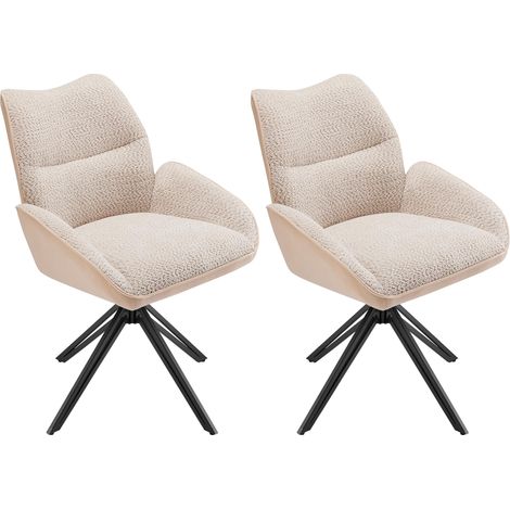 Sillón giratorio de 2 piezas, tapizado en beige, con patas de metal, soporta hasta 150 kg, ideal para salón, dormitorio, estudio u oficina. (1/5)