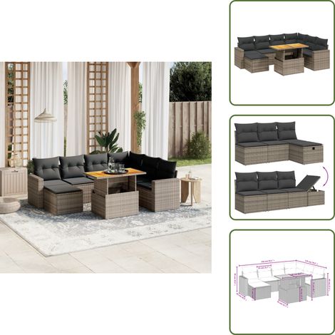 The Living Store 8-tlg. Garten-Sofagarnitur mit Kissen Grau Poly Rattan - Gartenmöbel Set - PE-Rattan Möbel - Outdoor Lounge - Garten Sofa - Gartenecke (1/5)