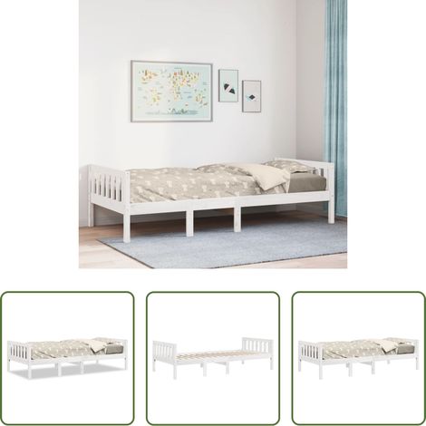 Lit en bois -  Lit pour enfants sans matelas blanc 80x200cm bois de pin massif (1/5)