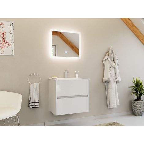 Badmöbelset Taifun 60cm 2 tlg. Waschtisch und LED Spiegel weiss hochglanz