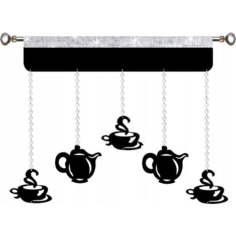 Küchenvorhang, Moskitonetz, Girlande, Krüge, Tassen, Kaffee, 90 schwarze