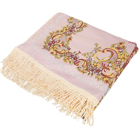 Tapis de prière brodé avec vase, en polyester doux, double couche, violet clair, idéal pour le salon ou le couloir. (1/5)