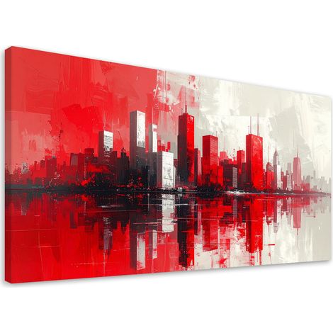 Tabelau sur Toile, Bâtiments urbains rouges imitation peinture,80x40 (1/4)