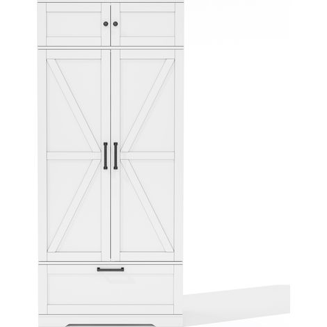 Credenza cucina bianca 80x40x180 cm in MDF con cassetto, porta bottiglie e ripiani regolabili (1/5)