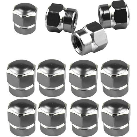 12 Pièces Bouchons Valve De Pneu, Bouchons Tige De Valve Pneu en Aluminium avec Joint Hexagonal Bouchons Valve Pneu, Chapeaux Anti-Poussière Voiture pour Moto, Bicyclette, Camions(Gris) (1/5)