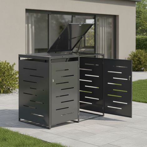 Metall Mülltonnenbox für 2 Tonnen Blau, Gelb, Bio, Braun, Schwarrz, Aufbewahrungsbox 2x240 Liter 2 Türen
