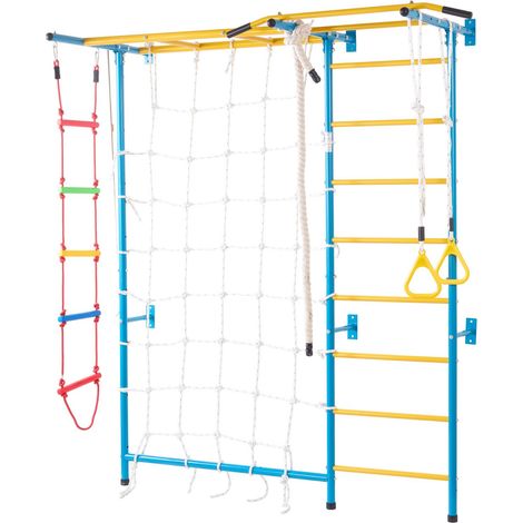 Indoor-Klettergerüst für Kleinkinder, 7-in-1 mit Leiter aus Kohlenstoffstahl, Klimmzugstange, Seilleiter und Turnringen, Belastbarkeit 100 kg, mehrfarbig (1/5)