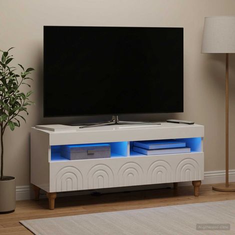 vidaXL LED TV Cabinet ALKMAAR 100 x 35 x 43 cm High Gloss White (1/5)