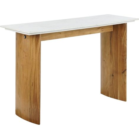 Table d'appoint élégance en marbre blanc et bois - Blanc marbré et bois naturel (1/5)