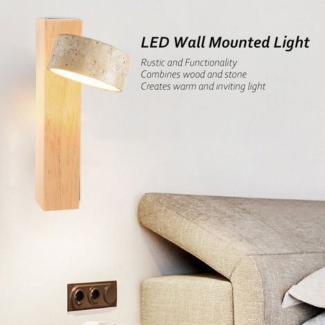 Applique Murale LED Rotative Lumière Chaude Fixation à Dur Bois Naturel (1/5)