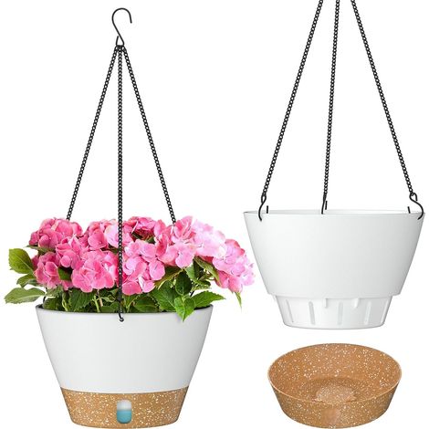 Lot de 2 pots de fleurs suspendus blancs, diamètre 25 cm, décoration intérieure et extérieure (1/4)