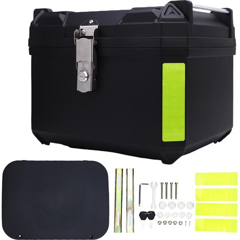 Boîte arrière de moto 47l avec plaque amovible, doublure en cuir, boîtier supérieur en PP étanche pour véhicules électriques, Scooters, noir (1/5)