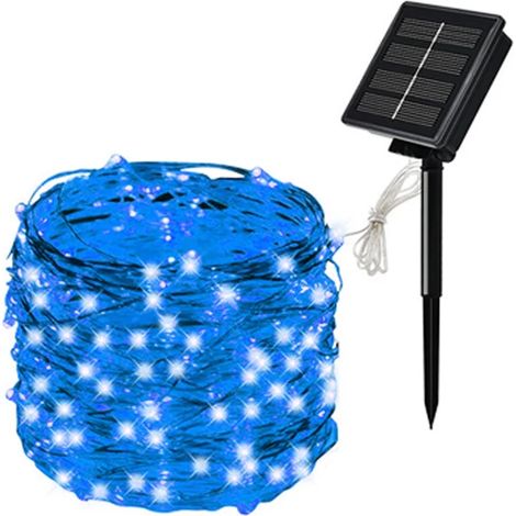 Guirlande lumineuse solaire LED (1 pièce, bleue, 7 m, 50 LED) pour jardin extérieur, féerique, scintillante et étanche, idéale pour Noël, terrasse, sapin ou fête. (1/5)