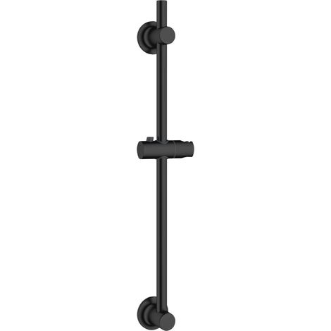 Barre de Douche Sans Perçage - 1 Pièce - Inox Noir Mat - Support Coulissant pour Douchette - Salle de Bain Moderne - Ø 2,2 x 70 cm (1/5)