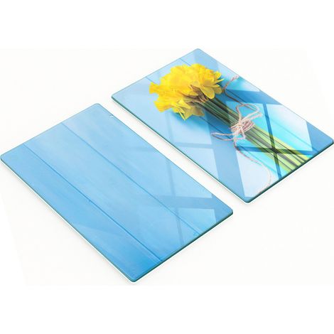 Tablas decorativas de cristal para cortar y servir, dise帽o de ramo de narcisos, 2x30x52 cm.