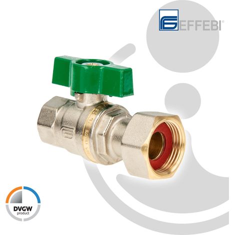 EFFEBI Trinkwasser-Kugelhahn 2163V - mit Überwurfverschraubung 1 Zoll (DN25) x Innengewinde 3/4 Zoll (DN20) - DVGW - inkl. Dichtung (1/4)