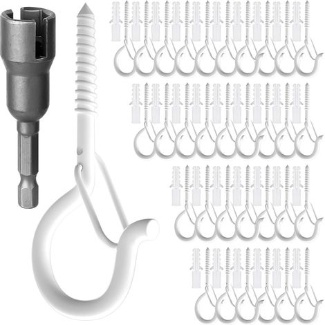 Lot de 32 Crochet, Métal Blanc, Boucle Sécurité, Pour Guirlande Lumineuse, Jardin (1/5)